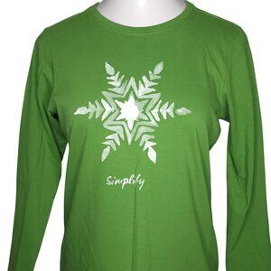 Life Is Good Womens Long-Sleeve Shirt M Snowflake Simplify Graphic Green Top